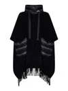 Herno Warmy Black High Neck Poncho With Patch Pockets In Wool And Nylon Woman In Black