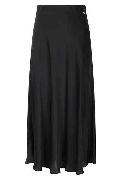 Herno Black Resort Satin Elastic Waistband Polyester Midi Skirt