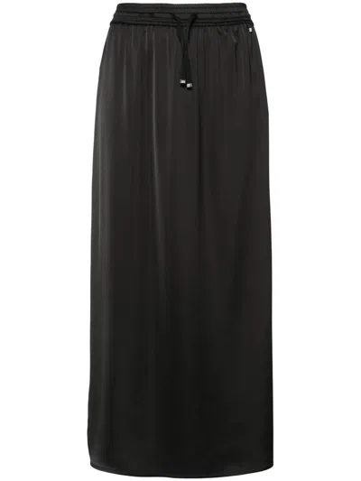 Herno Black Satin Long Skirt With Drawstring Waistband