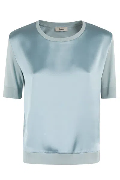 Herno Black Satin T-shirt In Azzurro Minerale
