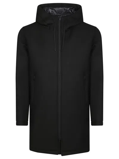 Herno Black Scuba Jacket With Hood And Design