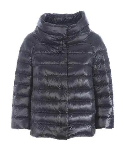 HERNO BLACK SEVEN-CENT SLEEVE SEWN DOWN JACKET