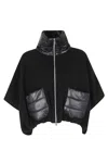 Herno Women Resort Poncho In Wool And Cashemre With Ultralight Nylon Details In Black