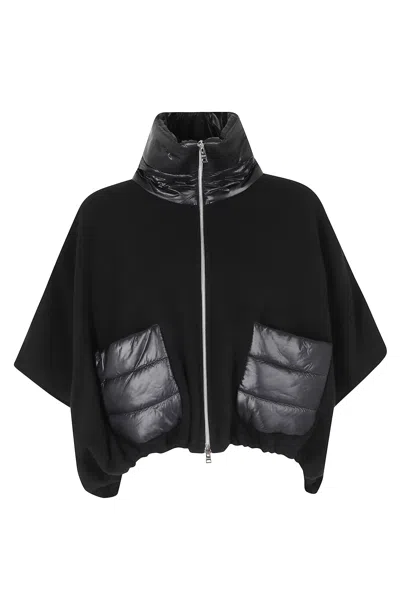 HERNO BLACK SHORT STRIPED QUILTED WOOL-BLEND COAT