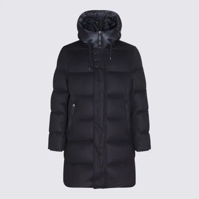 Herno Black Silk And Cashmere Blend Duvet Down Jacket In Blue