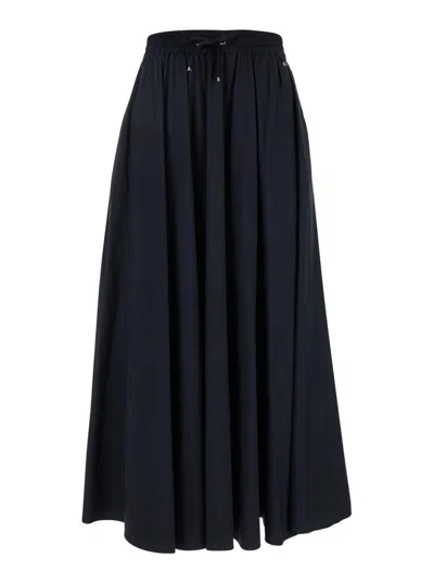 Herno Black Skirt With Elastic Drawstring Waist In Tech Fabric Stretch Woman In Blue