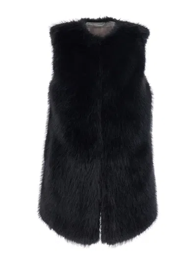 Herno Black Sleeveless Vest With Concealed Closure On The Front In Ecofur Woman