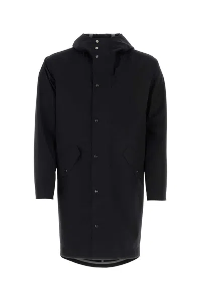Herno Black Stretch Nylon Overcoat In Blue