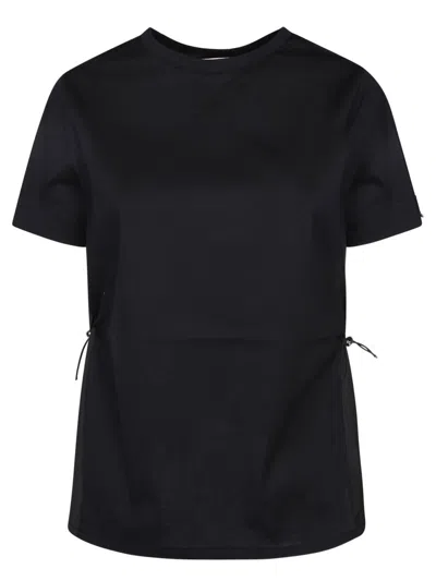 HERNO BLACK T-SHIRT WITH DRAWSTRING AND CUT-OUT IN COTTON WOMAN