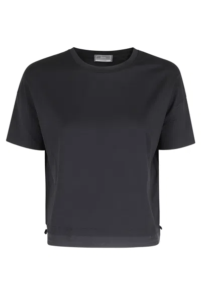 Herno Black Technical-hem Drawstring-bottom Cotton T-shirt
