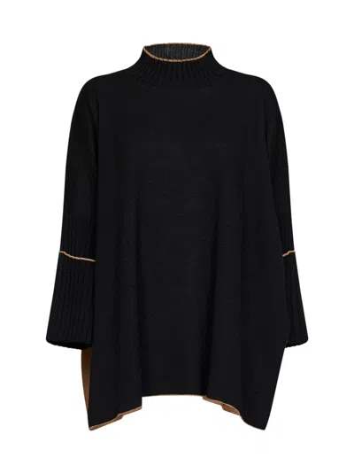 Herno Oversized Knit Top With Ribbed Detailing And Asymmetrical Hem In Black