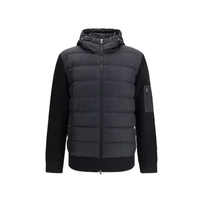 Herno Men Quilted Bomber Jacket With Wool Sleeves In Black