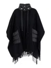 Herno Warmy Black High Neck Poncho With Patch Pockets In Wool And Nylon Woman In Black