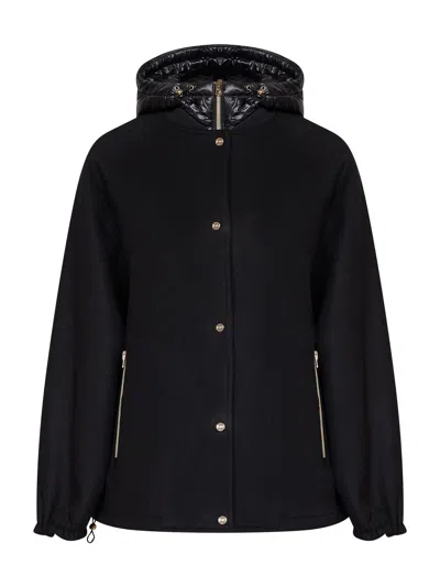 Herno Black Wool-blend Jacket With Nylon Hood