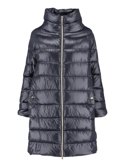 Herno Black Zip-up Hooded Puffer Jacket In Blue