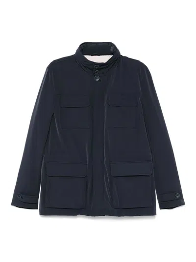 Herno Dark Blue Polyester City Life Jacket With High Collar