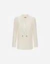 Herno Double-breasted Linen Blazer In Neutral