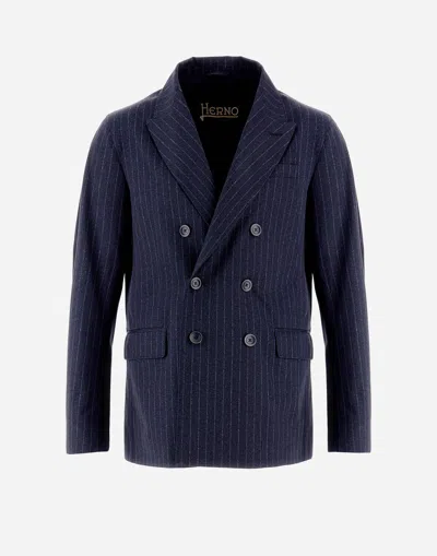 Herno Blazer In Light Pinstripe In Navy Blue