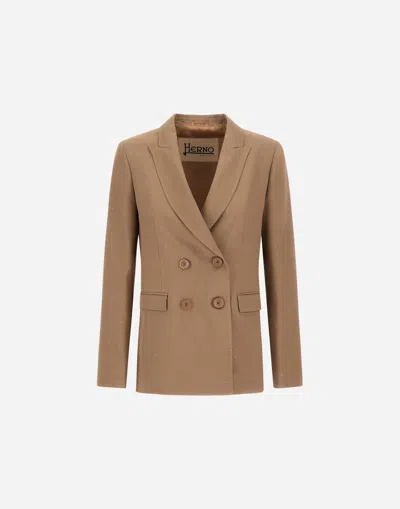 Herno Blazer In Soft Bright Linen Blend In Brown