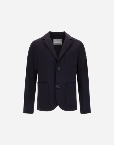 Herno Kids' Blazer In Stretch Tech Woven In Blu Navy