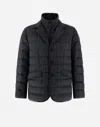 Herno Tailored Black Puffer Jacket With Notched Collar In Navy Blue