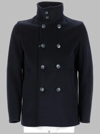 Herno Double-breasted Jacket In Wool-effect Fabric With High Collar In Black