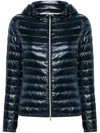 Herno Short Quilted Down Jacket With Detachable Hood In Blue
