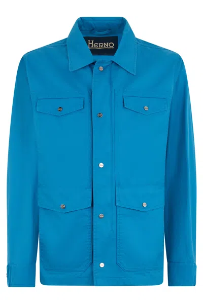 Herno Blue Casual Shirt With Applied Pockets
