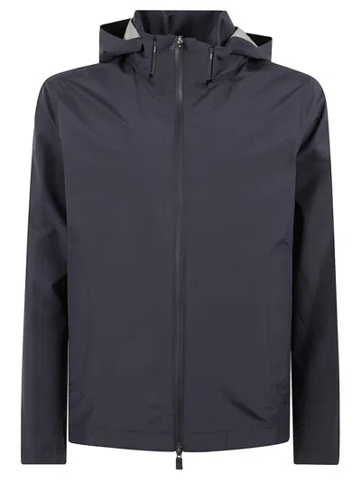 Herno Blue Coat With Full-zip And Hood