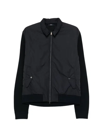 Herno Blue Cotton Polyester Bomber Knit In Black
