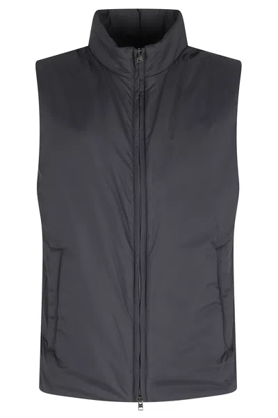 Herno Blue Down High-collar Zippered Polyamide Vest In Black