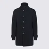 Herno Medium-length Structured Coat With Button-up Front In Blue