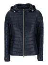 Herno Blue Down Jacket With Drawstring Hood And Logo Plaque On The Rear In Tech Fabric Woman In Blue