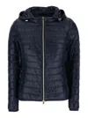 Herno Blue Down Jacket With Drawstring Hood And Logo Plaque On The Rear In Tech Fabric Woman In Blu