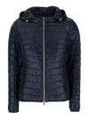 Herno Blue Down Jacket With Drawstring Hood And Logo Plaque On The Rear In Tech Fabric Woman In Multicolor