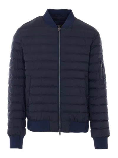 HERNO BLUE DOWN JACKET WITH FRONTAL ZIP CLOSURE