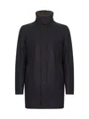Herno Blue Easy Wool And Light Faux Fur Carcoat <br/> In Blue