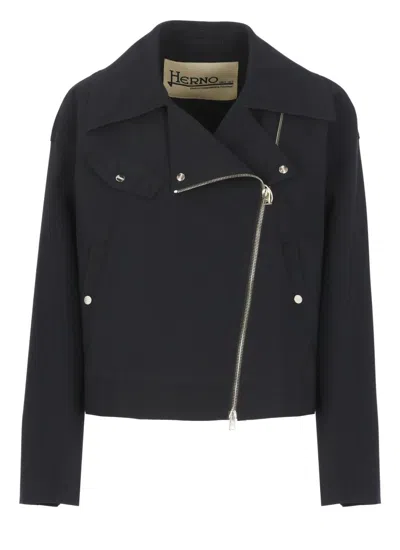 HERNO BLUE FIRST-ACT BIKER JACKET