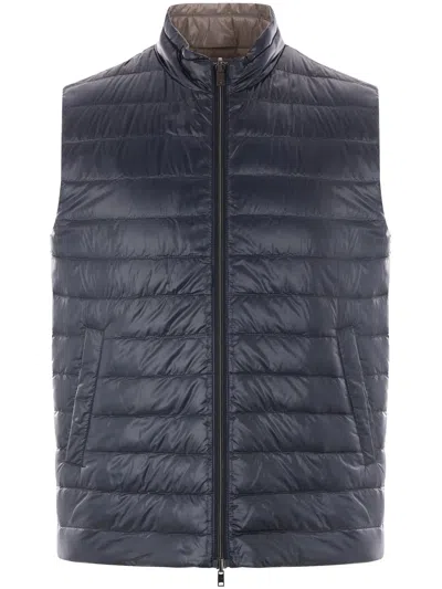Herno Blue Grey Polyamide Woven Vest