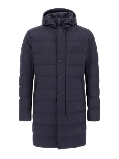 Herno Midnight Blue Polyester Down Jacket In Animal Print