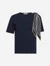 Herno Women Blue Jersey T-shirt With Scarf