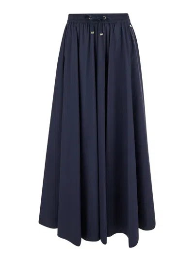 Herno Blue Long Pleated Skirt In Techno Fabric Stretch Woman In Blu Navy