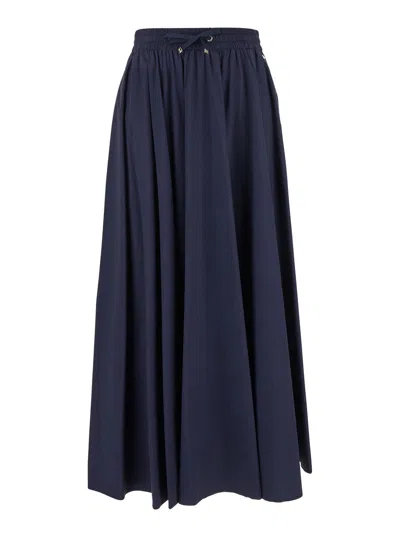 Herno Blue Long Pleated Skirt In Techno Fabric Stretch Woman In Multicolor