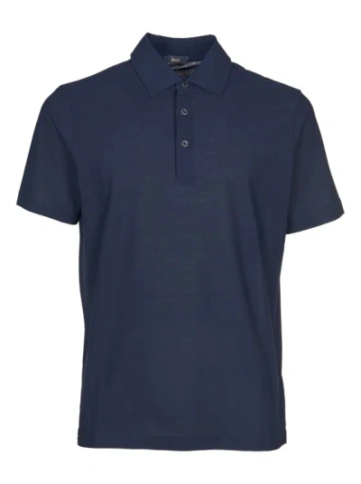 Herno Blue Polo Shirt In Lightweight Crepe Voile Jersey In Black