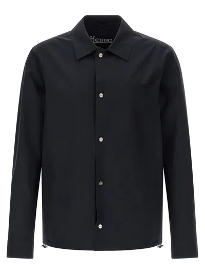 Herno Dark Blue Shirt Collar Jacket In Black