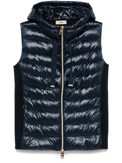 HERNO BLUE QUILTED-PANEL JACKET