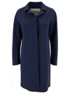 Herno Blue Coat With Concealed Closure And Collar In Stretch Polyamide Woman In Blue