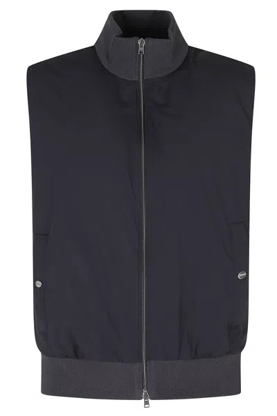 Herno Blue Ribbed Full-zip Cotton Vest