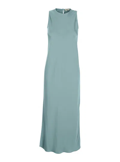 Herno Blue Sleeveless Crewneck Dress With Side Single Slit In Tech Fabric Woman In Purple