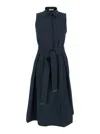Herno Women Blue Sleeveless Dress With Classic Collar And Adjustable Belt In Tech Fabric Stretch Wom